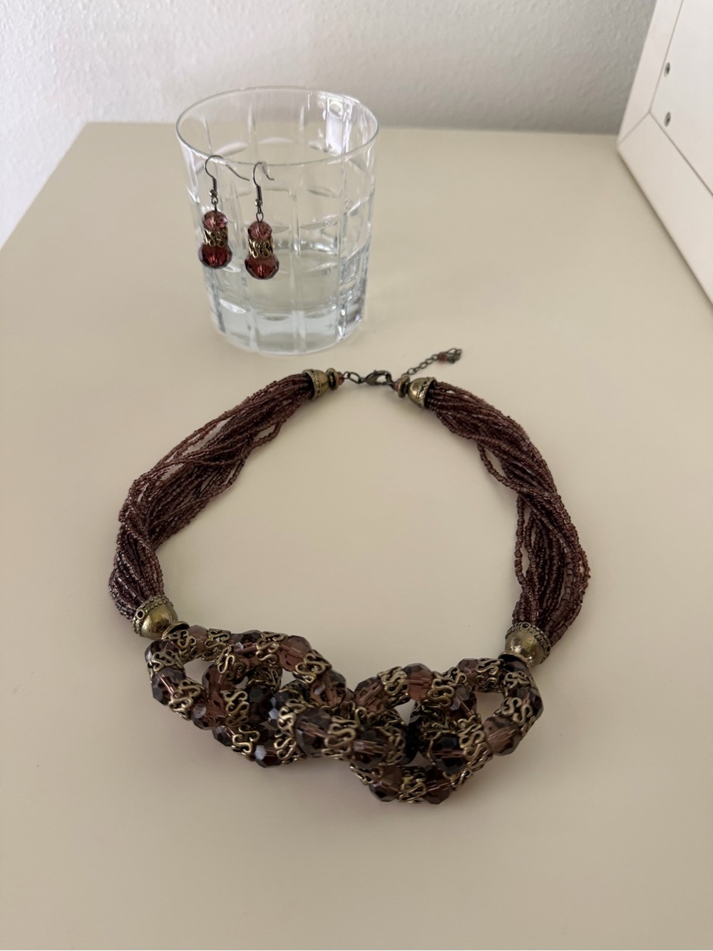 Handcrafted Brown Beaded Statement Necklace with Matching Earrings